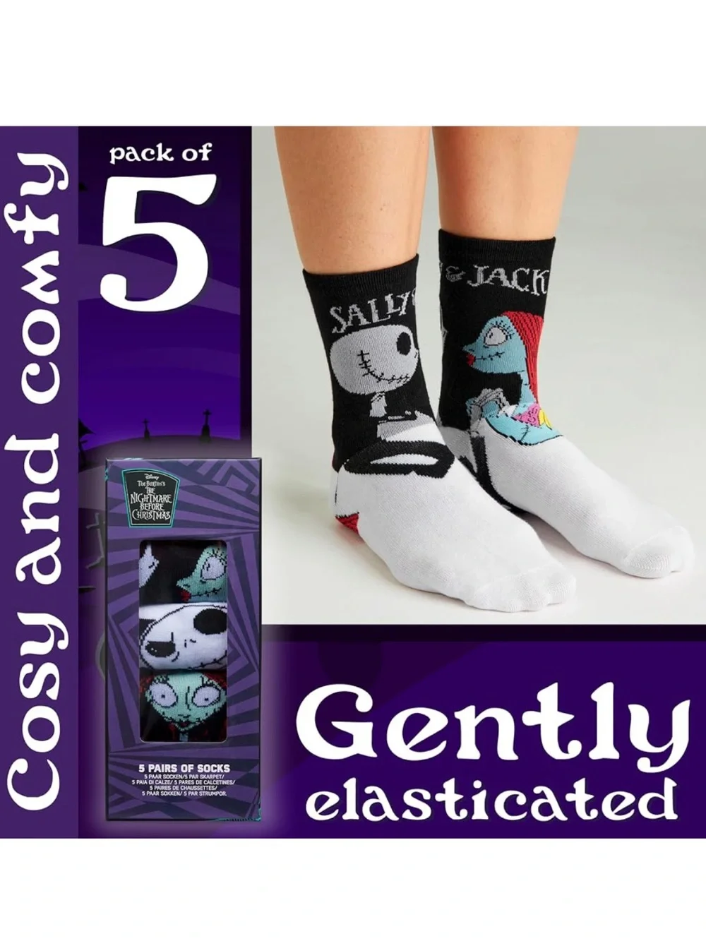 Disney Socks 5 Pack, US Size 4‑9, Soft and Breathable Novelty Socks Gifts f